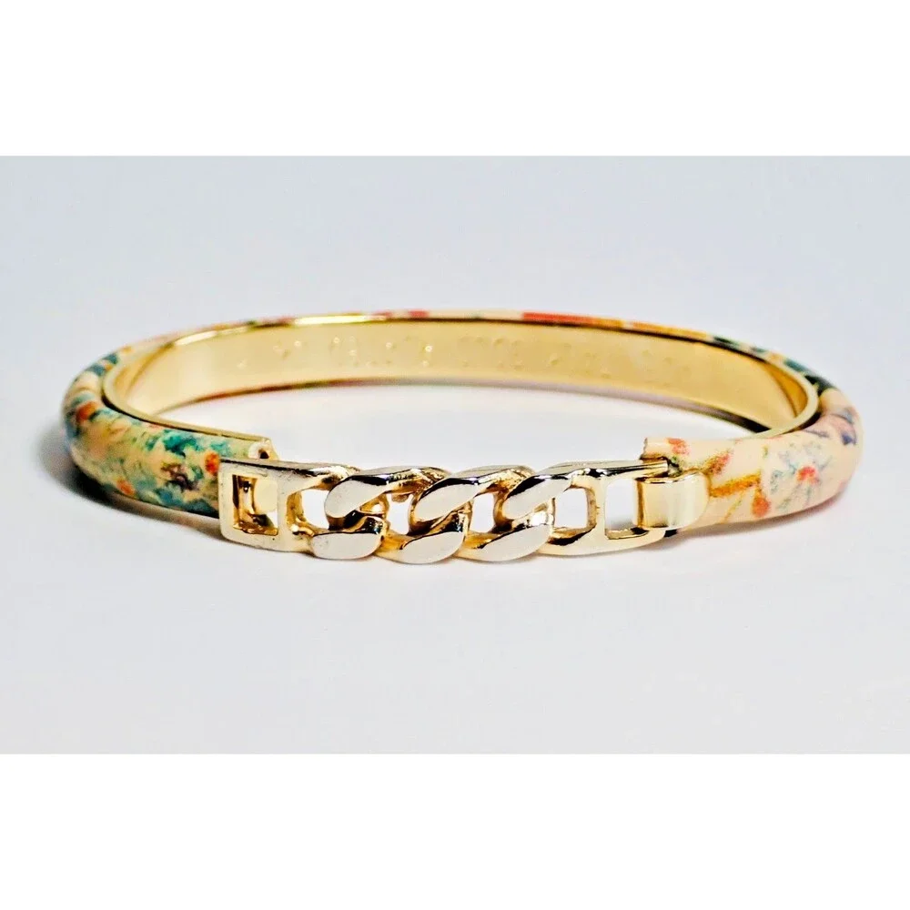 Floral 24kt Gold Plated Bangle Bracelet Made In Italy Flower Fall Italian Print